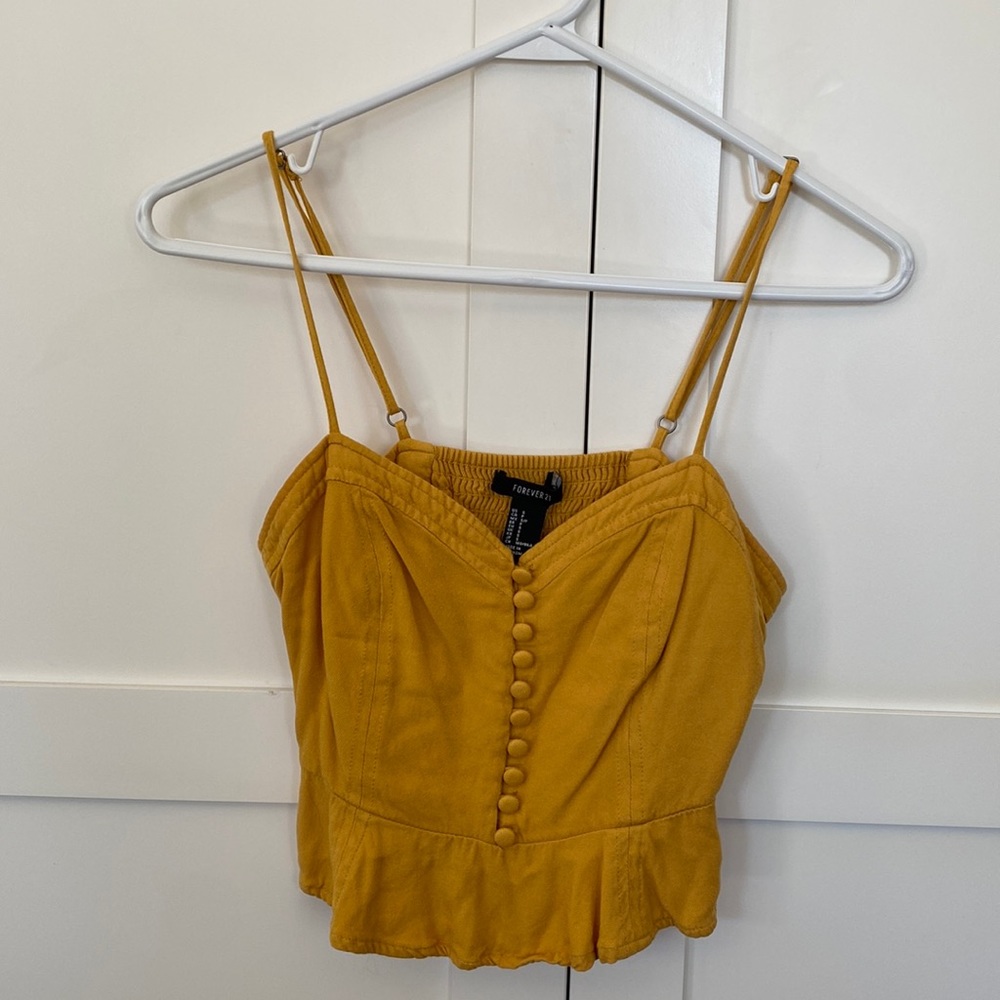 Forever 21 Mustard Yellow Peplum Beaded Crop Top